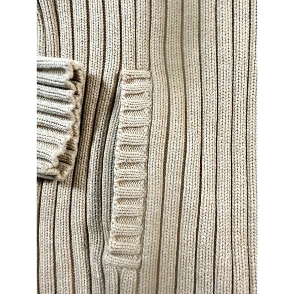 Lauren Ralph Lauren M Beige Rib Knit Cotton Cardigan Sweater Classic Heritage - Picture 10 of 12